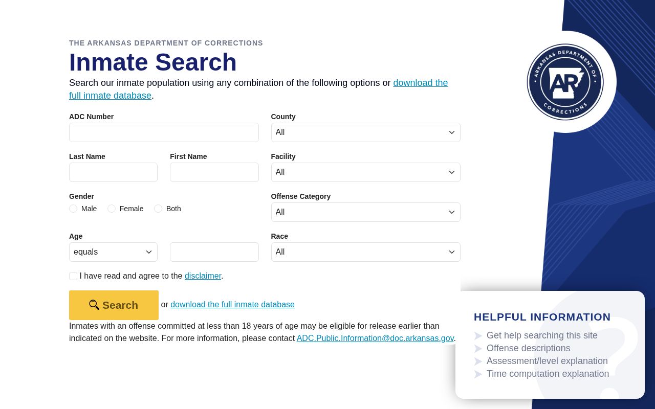 Arkansas DOC search for Cleburne County state custody records