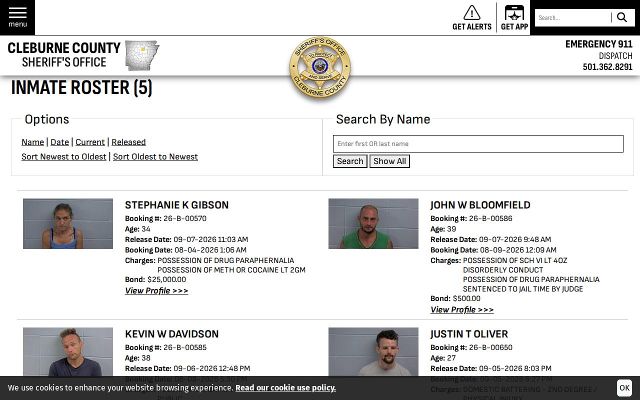 Cleburne County arrest log released roster 48-hour view