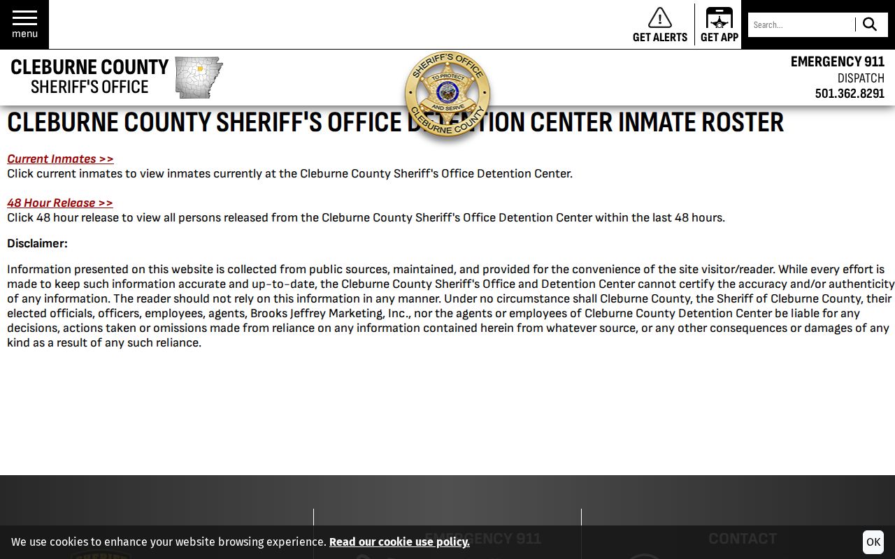 Cleburne County arrest roster disclaimer and custody choices