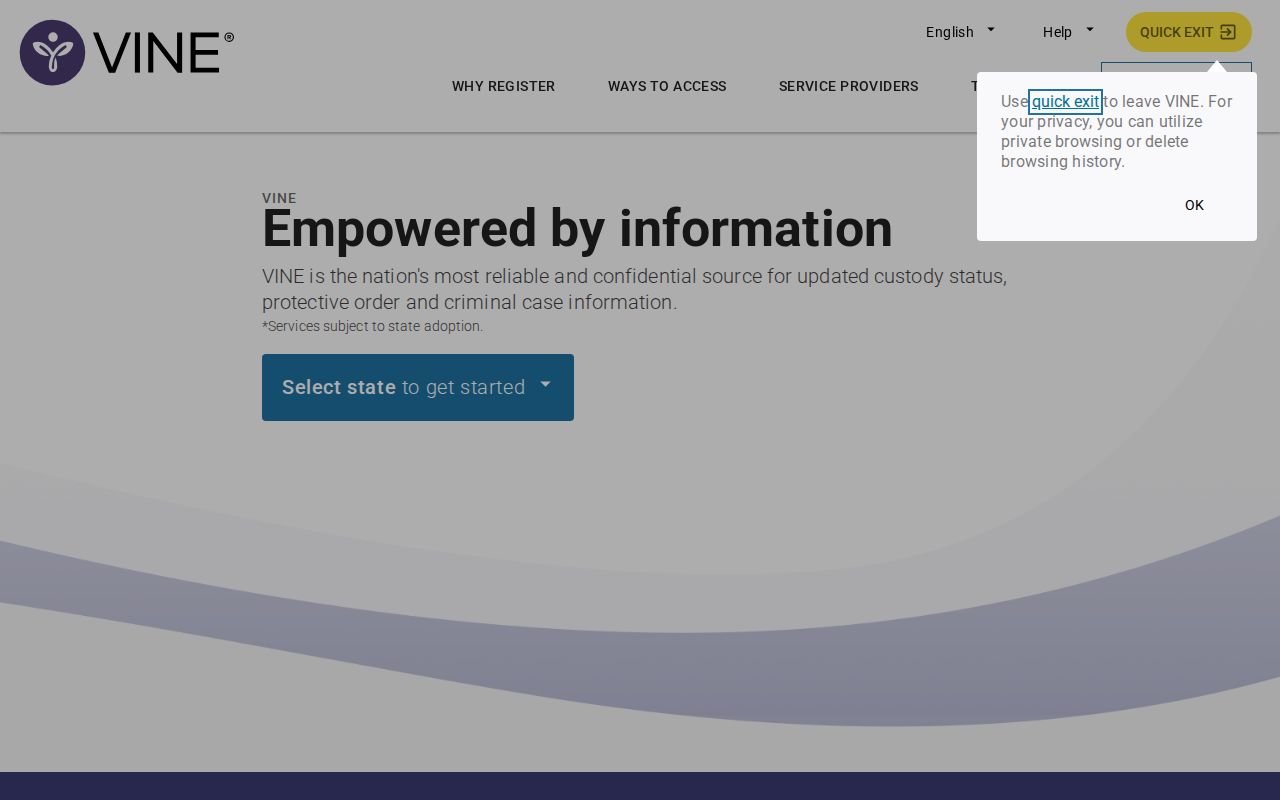 Cleburne County VINELink custody status search screen