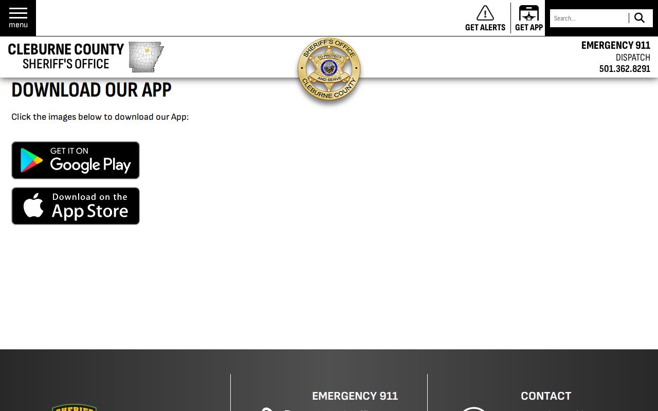 Cleburne County Sheriff arrest information mobile app page