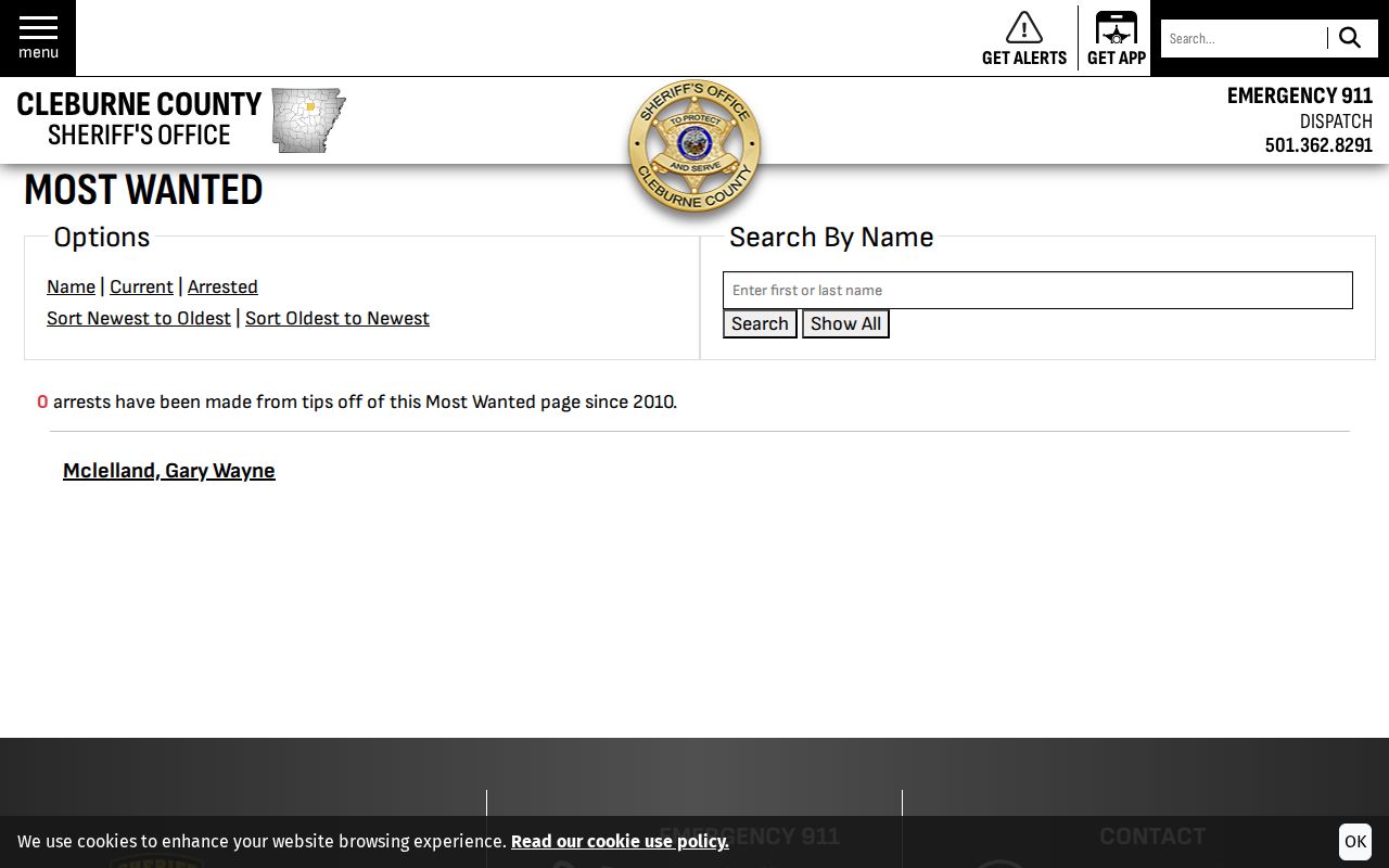 Cleburne County arrest warrant most wanted list interface