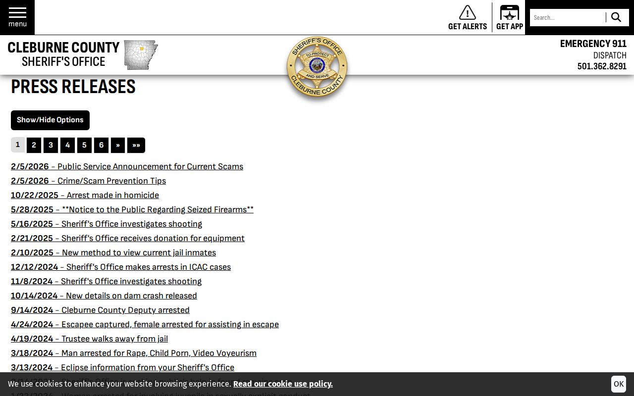 Cleburne County Sheriff arrest press release archive